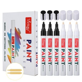 Vickay Paint Pens Paint Markers Black White for Rock Painting, Set of 6 Medium Pens High Volume Ink for DIY Craft Projects Quick Drying with 2 Extra Chisel Tips