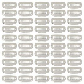 Clips de Peluca con Peine a Presión de 8 Dientes, Juego de Clips de Extensión de Cabello de 50 Piezas, Accesorios de Clips de Bricolaje de Acero Inoxidable 1.1in(beige)