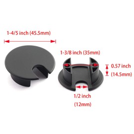 HJ Garden 1pc 1-3/8 inch (35mm) Desk Wire Cord Cable Grommets Hole Cover for Office PC Desk Cable Cord Organizer Zinc Alloy Cover Black
