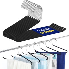 12 Pcs Threehoney Velvet Metal Pants Hanger Non-Slip Heavy Duty 13. 58 Inches-inch Long Open Ended Hangers Closet Space Saving Clothes Hanger Set for Pants Trouser, Blankets, and Jeans, Scarf, Black