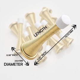 10 PCS - Spring Projection Door Stop in Brass for Preventing Wall/Door Damage (Pack of 10) - Hardware Solutions