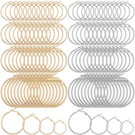 Pack of 96 Hoop Earrings Gold Large for Jewellery Making Open Beads Silver Hoop Earrings Round Hoop Earrings Blanks DIY Crafts 20 mm 25 mm 30 mm 40 mm