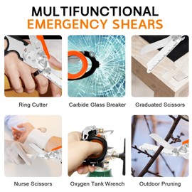 6 In 1 Emergency Shears, Stainless Steel Foldable Trauma Shears with Strap Cutter and Glass Breaker, Outdoor Camping Tools (Green)