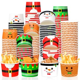 Didaey 100 Pack Christmas Party Snack Cups 8oz Disposable Ice Cream Dessert Soup Bowls with Santa Snowman Gingerbread Designs, Holiday Paper Cups for Hot Cold Food, Xmas Party Decorations Supplies