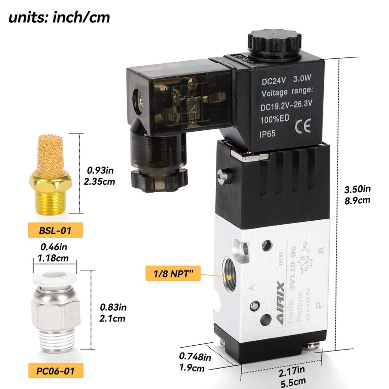 AIRIX 3V110-06 Pneumatic Solenoid Valve DC24V, 2 Position 3 Way,