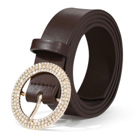 WELROG Women's BB Belt - Rhinestone Belt for Women Leather Belt Glitter for Women for Jeans Bling Bling Belt Women's Glitter Belt Western Cowgirl Belt, Brown #2