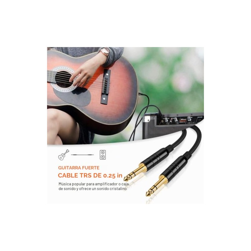 CableCreation 1/4'' TRS Cable 50 pies, Cable de Instrumento de