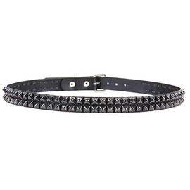 Two Row Black Pyramid Stud Belt Made In USA Genuine Leather Punk Goth Thrash Metal (40-XXL)