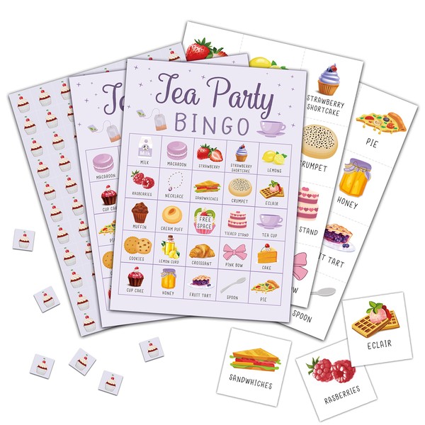 Foosproea Tea Party Bingo Cards, Let’s Par-Tea Game for 24