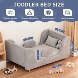 DoCred Toddler Bed, Kid Bed with Safty Broad, Standard Crib Size Toddler Cot, Wood Toddler Beds Frame,Upholstered Floor Bed for Children