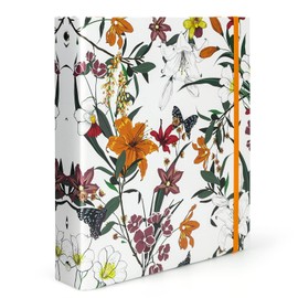 Mini 3 Ring Binder 5.5 x 8.5, 1 Inch Binder, 175 Sheets Capacity, Cute Flower Cover with Elastic Cord, School Binder, Recipe Binder, Fits Paper and Sheet Protectors, Junior Size, Bright Floral