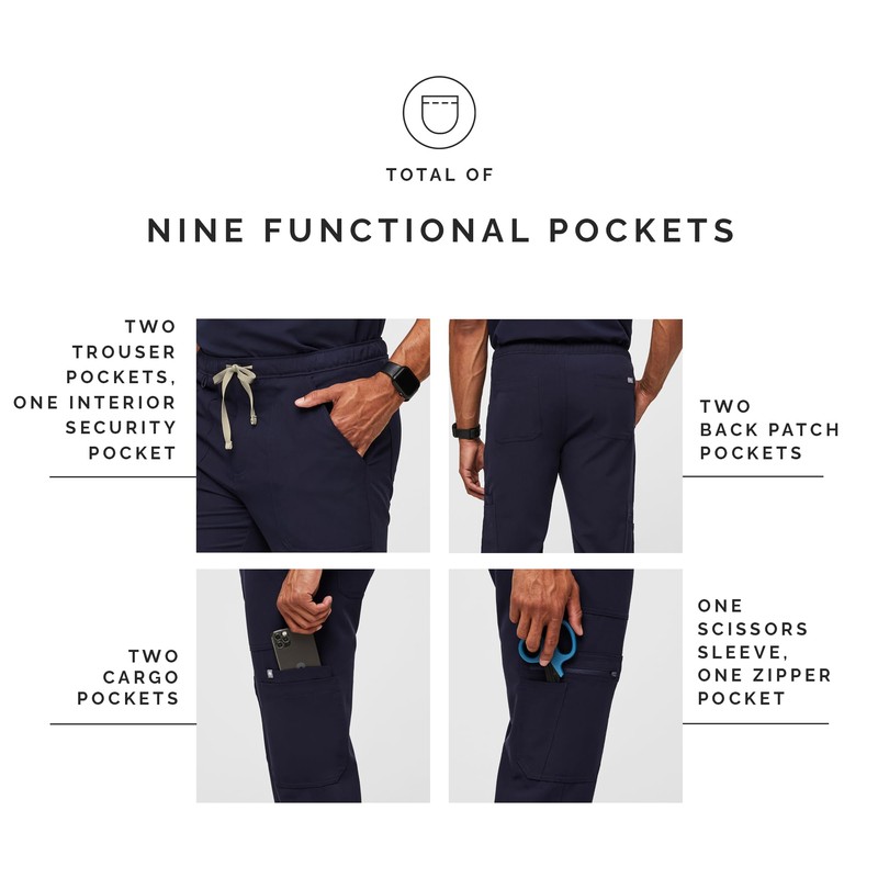 FIGS Cairo Cargo Scrub Pants for Men – Navy Blue,