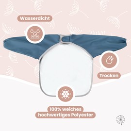 MIMUSELINA | 2 Pack Waterproof Baby Bibs with Sleeves | Waterproof Bib with Adjustable Velcro Fasteners, Elastic Cuffs and Front Pocket | Blue, blue