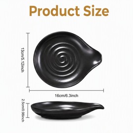 Ceramic Spoon Rest, 16x13x2.5cm Ceramic Spoon Rest with Spiral Design, Glazed Stoneware Spoons Holder Spoons Holder Heat Resistant for Spatula ladles Tongs(Black)