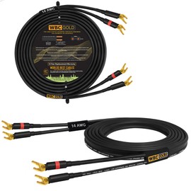 WORLDS BEST CABLES 8 Foot WBC-GOLD-LOCAP-SPKR-14 AWG - Low-Capacitance - Low-Inductance - High Purity OFC - Audiophile HiFi Speaker Cable Pair with Eminence Gold Spade Plugs