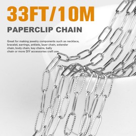 33FT Paperclip Chains Roll 4.3mm Stainless Steel Textured Paperclip Link Chains Spool Bulk for Jewelry Making
