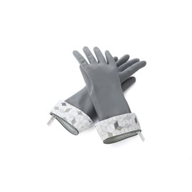 Full Circle Splash Patrol - Natural Latex Cleaning Dish Gloves, Stay-Dry Cotton Cuffs, Durable with Protective Lining, Medium/Large, (1 Pair) Grey