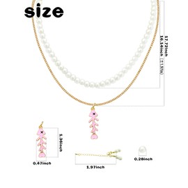 Fish Bone Pendant Necklace Beach Lover, Ocean Jewelry, Bohemian Puka Fish Bone Necklace Pearl Layered Necklace Fish Choker Necklaces for Women, Summer Beach Holiday Beach Surfer Jewelry, 45cm, Copper,