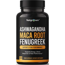 Natgrown Ashwagandha Maca Root Fenugreek Extract Capsules Supplement for Men & Women - Vegan Pills - (120 Count)