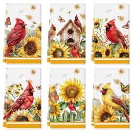 QIONG MENG Summer Kitchen Towels 14x21 Inch Sunflower Cardinal Kitchen Dish Towels Hand Towels Seasonal Holiday Anniversary Indoor Bathroom Decoration Set of 6