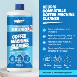 Sylvan Hills Descaling Solution Compatible with Keurig | Free Cleaning Cloth | 12 Month Supply | Made in the USA | Descaler for all Keurig Machines | 32 Oz | Coffee Machine Cleaner for Coffee Makers
