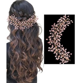 Samyak Pearl Hair Accessories Crystal Beaded Handmade Hair Pins For Brides Bridesmaid Hair Piece Tiara Vine For Hair Decoration (Pink)