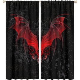 Cortinas góticas con estampado de murciélago rojo, cortinas opacas con bolsillo para barra, para recámara, sala de estar, 42 x 45 pulgadas