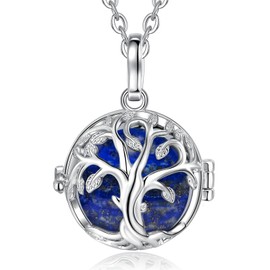 INFUSEU Lapis Lazuli Tree of Life Necklace for Women Royal Navy Blue Jewelry Healing Stone Crystal Pendant Protection Ball Positive Energy Rock Holder Cage Spiritual Gifts