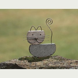 Ancient Graffiti Critters Cat Natural River Stone with Wire