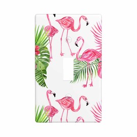 Moslion Pink Flamingo Wall Plate Covers Birds Flowers Tropical Green Palm Leaf Single Toggle Light Switch Outlet Cover Plug Decor Home Office Living Room