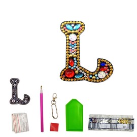 MEDOYOH Letters L DIY Diamond Painting Keyring, Retro Diamond Painting Key Ring, Double-Sided Made of Acrylic, DIY Art Rhinestone Diamond Painting Kits for Pendant, Bag, Decor, Brooch
