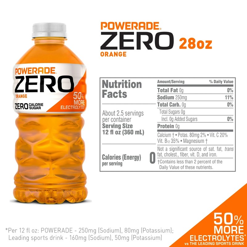 POWERADE Electrolyte Enhanced Zero Sugar Orange Sport Drink, 28 fl