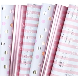 WRAPAHOLIC Pink Wrapping Paper - 12 Sheets Rose Gold and Pink Design Folded Flat for Wedding, Bridal Shower, Girls Birthday - 19.7 Inch x 30 Inch Per Sheet