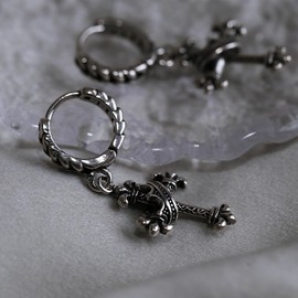 TIRHTYPLSU Punk Gothic Cross Silver Earrings S925 Sterling Silver Vintage Cross Hoop Dangle Drop Earrings for Men Women, Sterling Silver, No Gemstone