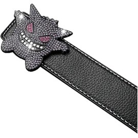 Cartoon Hip Hop Style Jewelry Purple Cubic Zirconia Bling Buckle & Black Leather Belt