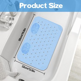 OT-NVWOZR Non-Slip Bathtub Mat with Drain Holes and Suction Cups, Shower Mat for Inside Shower, 19.7"X12.6" Feet Massage Shower Foot Scrubber Mat, Machine Washable Bath Mat for Bathroom (Blue)