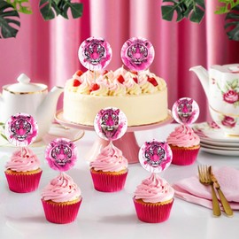 kreat4joy Tiger Birthday Decoration, 36pcs Tiger Cupcake Topper Pink Double-Sided Printing for Woodland Wild Jungle Safari Animal Baby Shower Gender Reveal Decoration