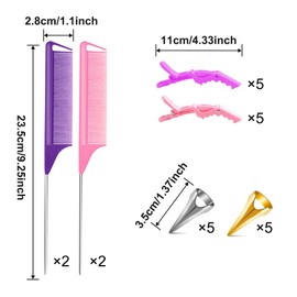 24 piezas de anillos de acero para trenzar cola de rata, peine de cocodrilo, clips de sección para trenzar, rizar, instalación de cabello humano (mezcla)