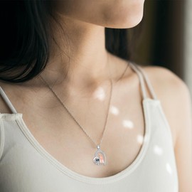 LONAGO Mother with Daughter Necklace 925 Sterling Silver I Love You 100 Languages Pendant Necklace for Women Mother