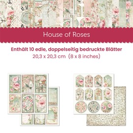 Stamperia SBBS08 Blocco di Carta 10 Fogli 20,3 x 20,3 (8" x 8") Double Face House of Roses, Multicolore