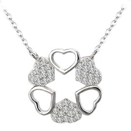 BiBeary Women elegant 925 Sterling Silver Zirconia CZ 6 Hearts clover Love Chain Pendant Necklace clear
