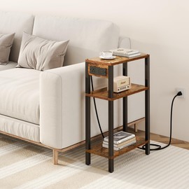 TUTOTAK Narrow Side Table with Charging Station,Small End Table with USB Ports and Outlets, Skinny Sofa Table, Slim Nightstand, Living Room, Bed Room, Brown TB01BB079