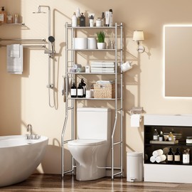Ekisemio 4-Tier Over The Toilet Rack, Shelf Bathroom, Bathroom Storage Organizer with 4 Hooks and Holder Spcae Saver, Chrome