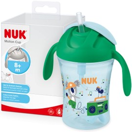 NUK Motion Cup Learning Cup | 230 ml | Leak-Proof, Soft Straw | Ergonomically Shaped Handles | 8+ Months | Green