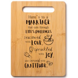 Gift for Marriage: Here's to a Marriage That Cuts Through Life's Challenges, Seasoned with Love, Sprinkled with Joy - Decorative Bamboo Cutting Board with Handle, 12" x 8"