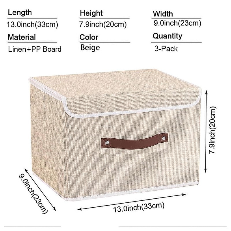 Yawinhe Storage Boxes with Lids 3 Pack, Collapsible Bin with