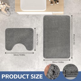AUAUY Bathroom Mat Sets 2 Piece, Microfiber Fluffy Shaggy Bath Mat+Toilet Rug, Extra Soft Absorbent Bath Mats for Bathroom, Anti Slip Quick Dry Bathroom Rug Toilet Mat for Bathroom Floor, Toilet, Grey