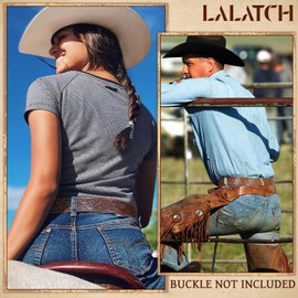 LALATCH Western Belts for Men Women without Buckle, 2 Pack Cowboy Cowgirl Belt Strap Country Western Leather Belts for Jeans, Coffee+Brown