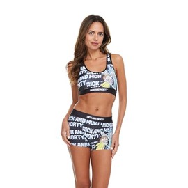 COCO BRANDS Rick and Morty - Conjunto de ropa interior para mujer con espalda cruzada y almohadillas para orejas extraíbles, TV estática y ojos abiertos, 1X Plus