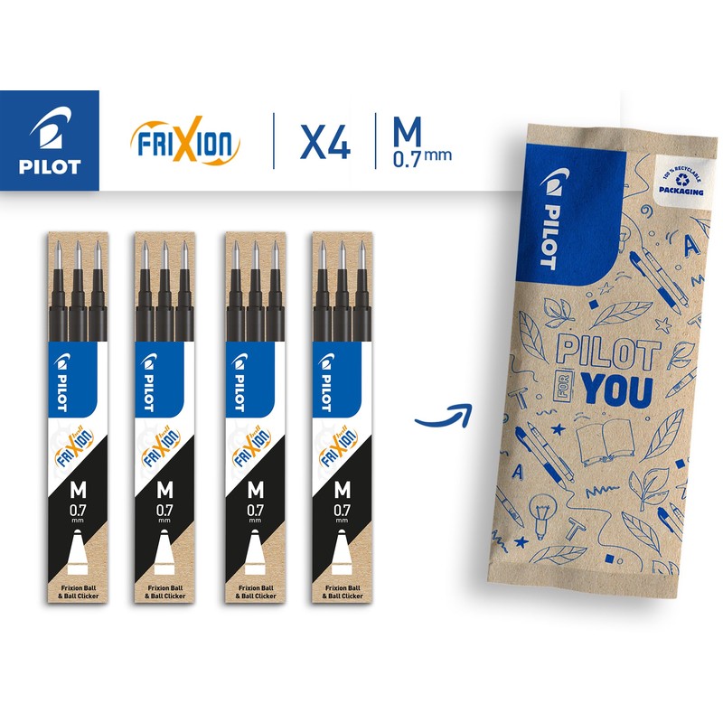 PILOT Frixion Rollerball Refill 0.7 Refill Pack of 12 (Black)